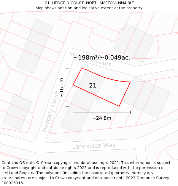 21, HEDGELY COURT, NORTHAMPTON, NN4 8LT: Plot and title map