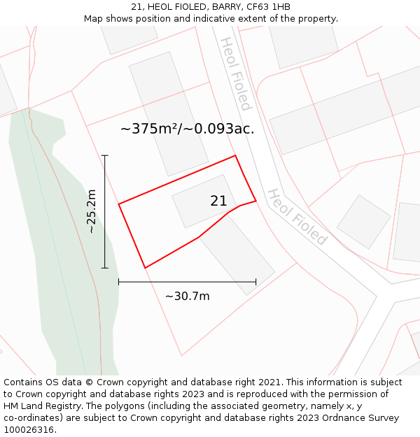 21, HEOL FIOLED, BARRY, CF63 1HB: Plot and title map