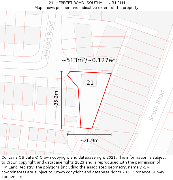 21, HERBERT ROAD, SOUTHALL, UB1 1LH: Plot and title map