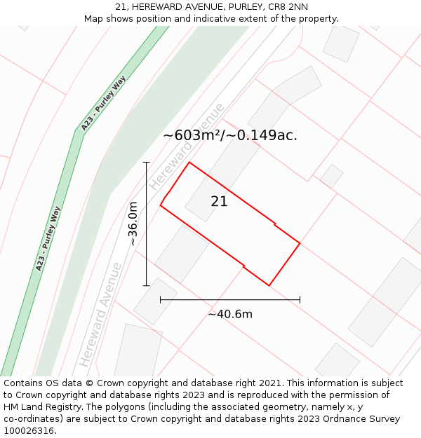 21, HEREWARD AVENUE, PURLEY, CR8 2NN: Plot and title map