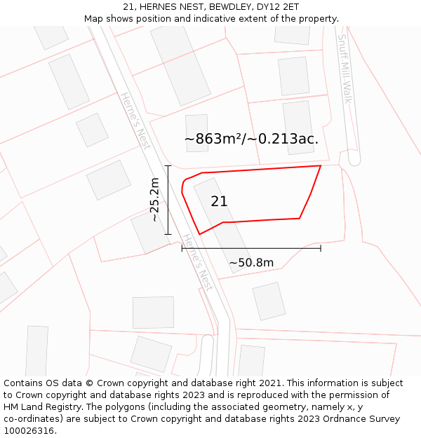 21, HERNES NEST, BEWDLEY, DY12 2ET: Plot and title map