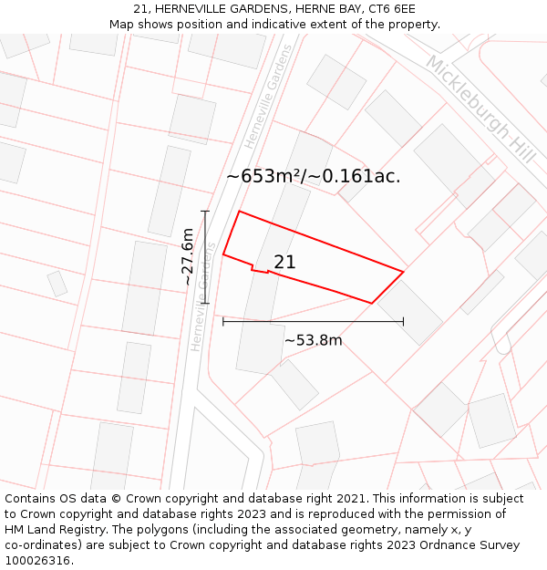 21, HERNEVILLE GARDENS, HERNE BAY, CT6 6EE: Plot and title map