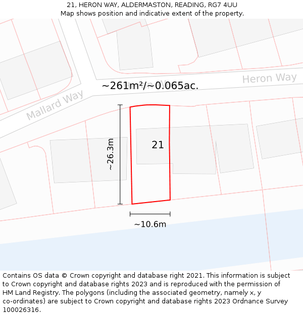 21, HERON WAY, ALDERMASTON, READING, RG7 4UU: Plot and title map