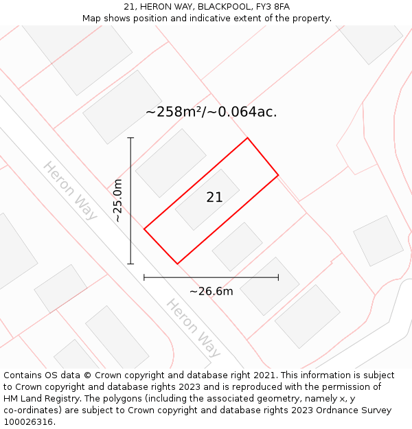 21, HERON WAY, BLACKPOOL, FY3 8FA: Plot and title map