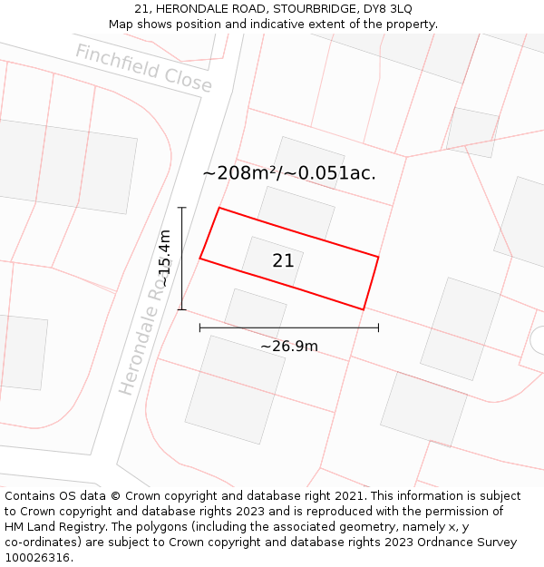21, HERONDALE ROAD, STOURBRIDGE, DY8 3LQ: Plot and title map