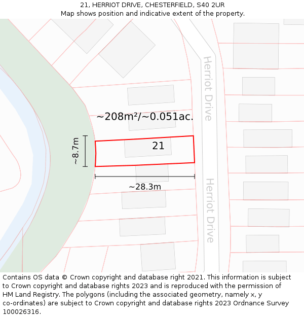 21, HERRIOT DRIVE, CHESTERFIELD, S40 2UR: Plot and title map