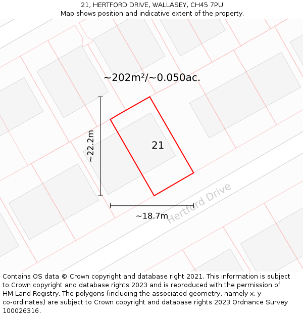 21, HERTFORD DRIVE, WALLASEY, CH45 7PU: Plot and title map