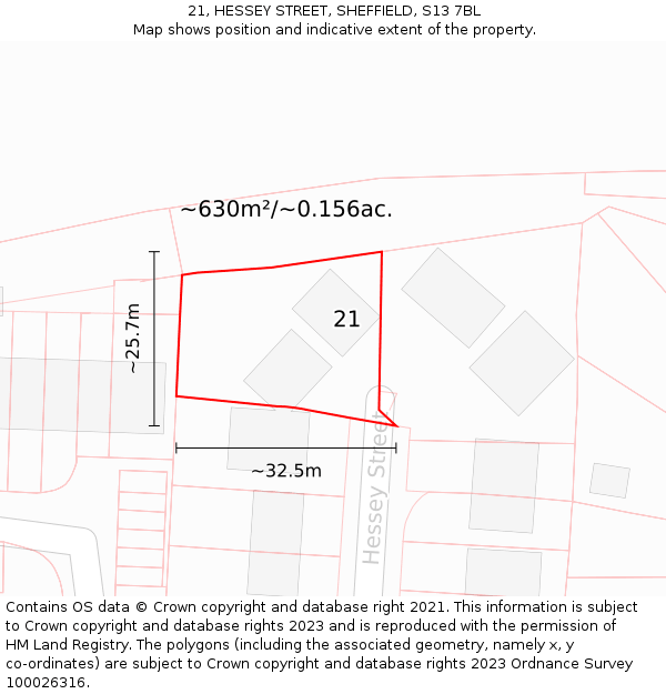 21, HESSEY STREET, SHEFFIELD, S13 7BL: Plot and title map