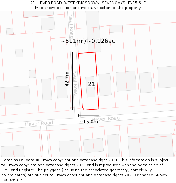 21, HEVER ROAD, WEST KINGSDOWN, SEVENOAKS, TN15 6HD: Plot and title map