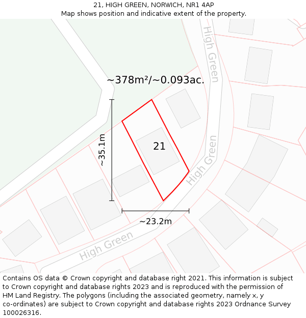 21, HIGH GREEN, NORWICH, NR1 4AP: Plot and title map