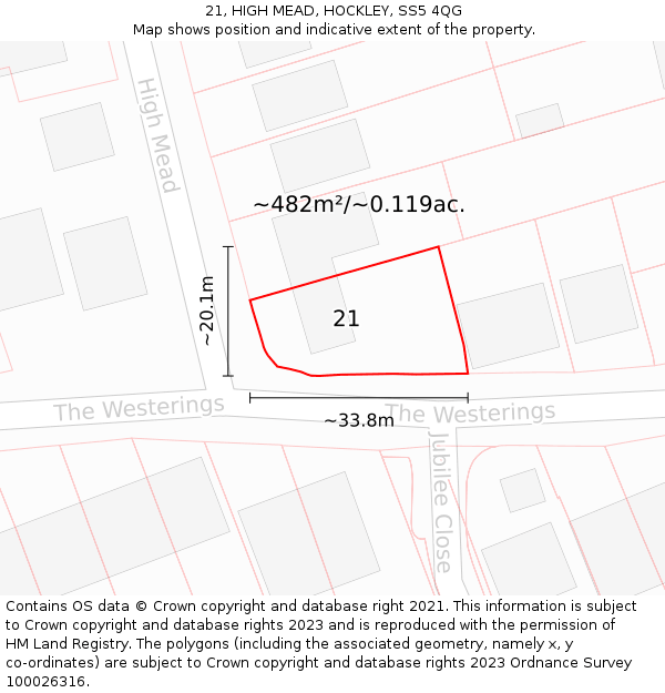21, HIGH MEAD, HOCKLEY, SS5 4QG: Plot and title map