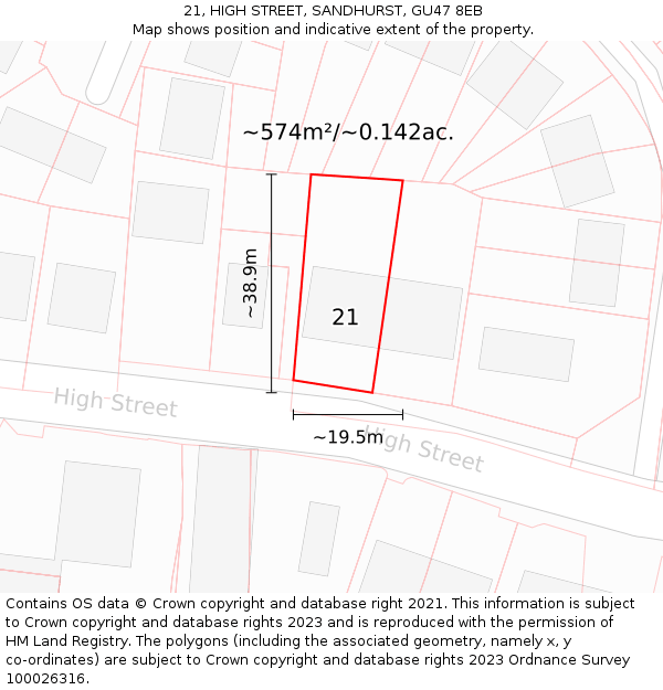 21, HIGH STREET, SANDHURST, GU47 8EB: Plot and title map