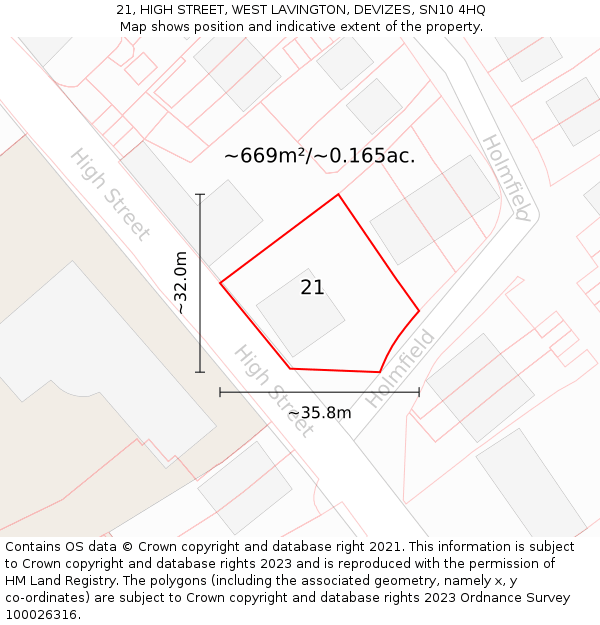 21, HIGH STREET, WEST LAVINGTON, DEVIZES, SN10 4HQ: Plot and title map