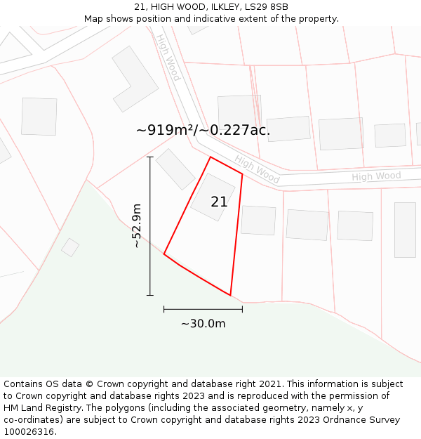 21, HIGH WOOD, ILKLEY, LS29 8SB: Plot and title map