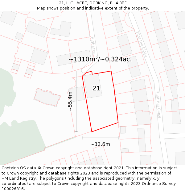 21, HIGHACRE, DORKING, RH4 3BF: Plot and title map