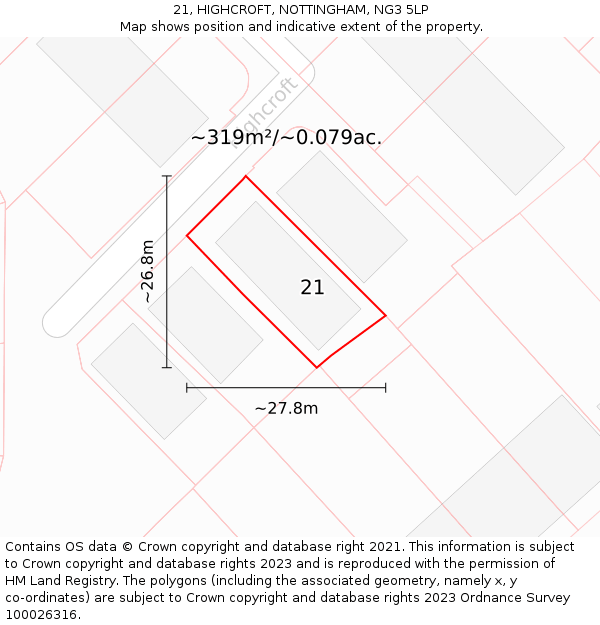 21, HIGHCROFT, NOTTINGHAM, NG3 5LP: Plot and title map