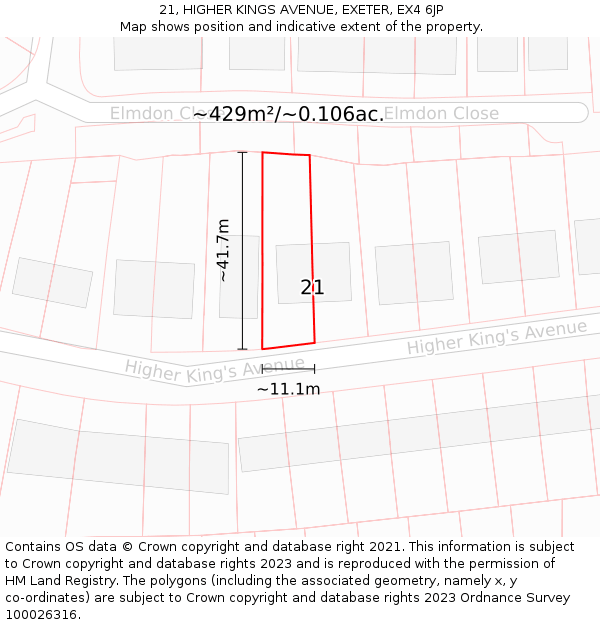 21, HIGHER KINGS AVENUE, EXETER, EX4 6JP: Plot and title map