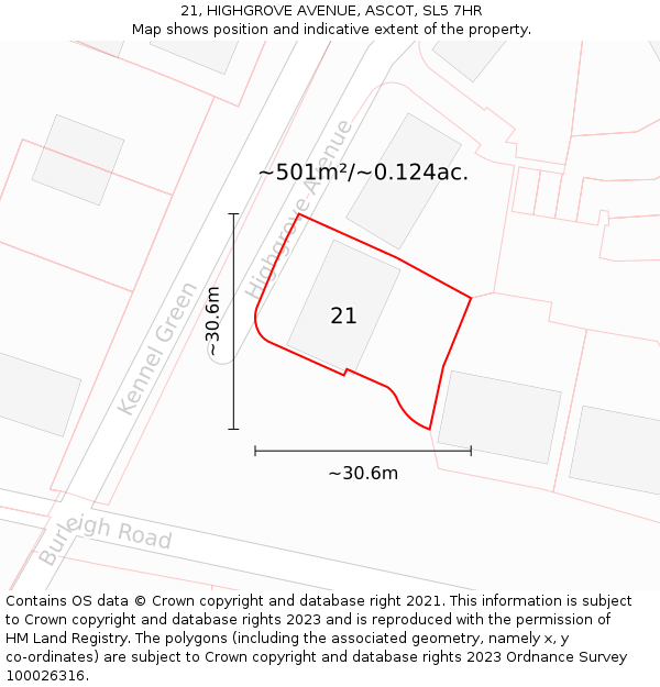 21, HIGHGROVE AVENUE, ASCOT, SL5 7HR: Plot and title map