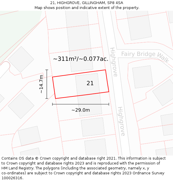 21, HIGHGROVE, GILLINGHAM, SP8 4SA: Plot and title map