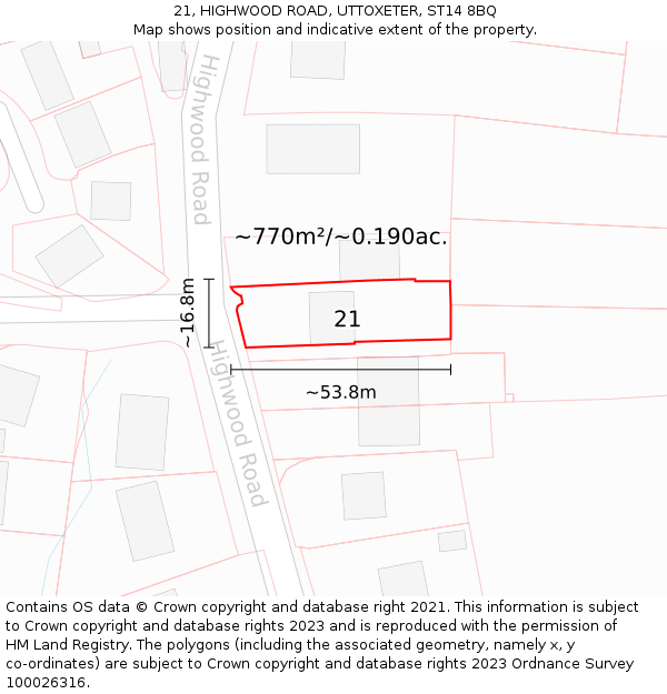 21, HIGHWOOD ROAD, UTTOXETER, ST14 8BQ: Plot and title map