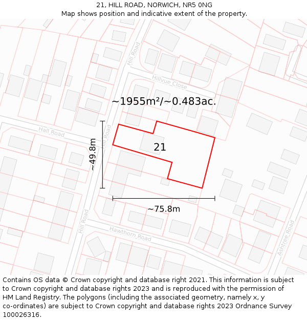 21, HILL ROAD, NORWICH, NR5 0NG: Plot and title map