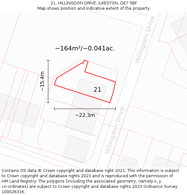 21, HILLINGDON DRIVE, ILKESTON, DE7 5BF: Plot and title map