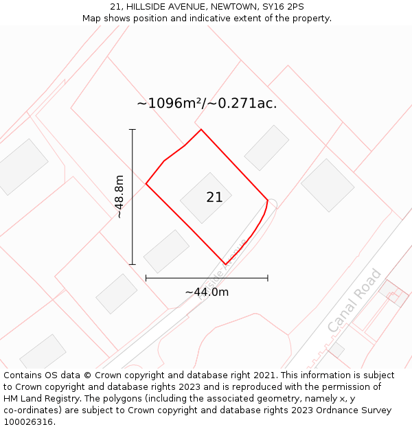 21, HILLSIDE AVENUE, NEWTOWN, SY16 2PS: Plot and title map