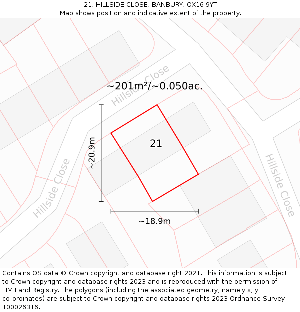 21, HILLSIDE CLOSE, BANBURY, OX16 9YT: Plot and title map