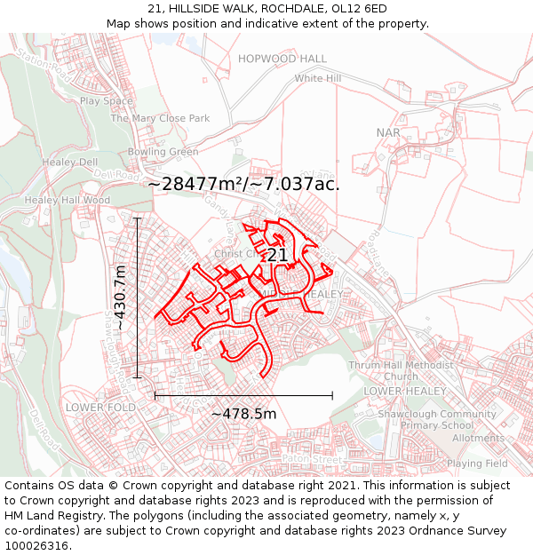 21, HILLSIDE WALK, ROCHDALE, OL12 6ED: Plot and title map