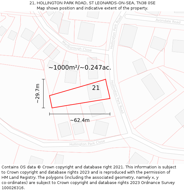 21, HOLLINGTON PARK ROAD, ST LEONARDS-ON-SEA, TN38 0SE: Plot and title map