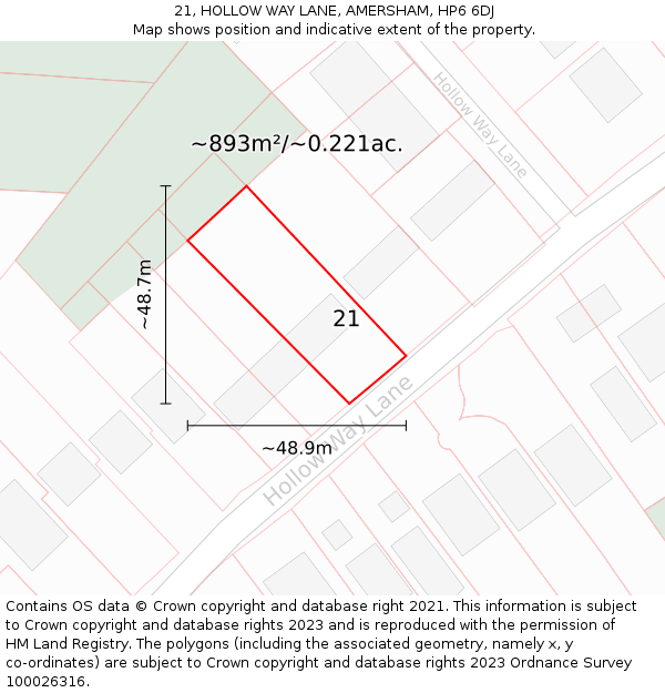 21, HOLLOW WAY LANE, AMERSHAM, HP6 6DJ: Plot and title map