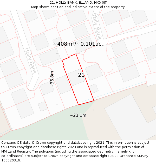 21, HOLLY BANK, ELLAND, HX5 0JT: Plot and title map