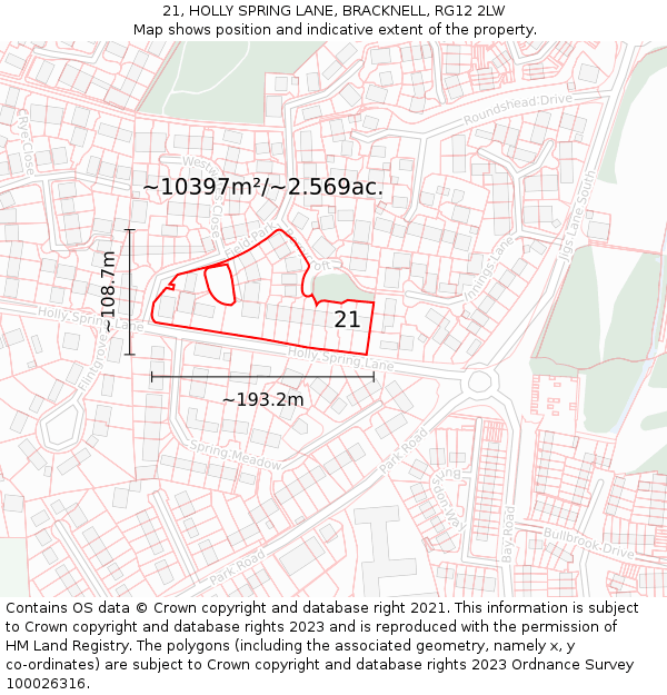 21, HOLLY SPRING LANE, BRACKNELL, RG12 2LW: Plot and title map