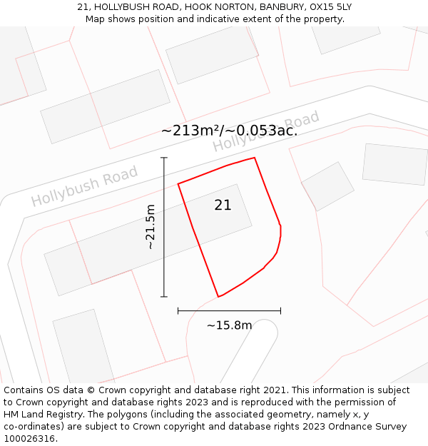 21, HOLLYBUSH ROAD, HOOK NORTON, BANBURY, OX15 5LY: Plot and title map