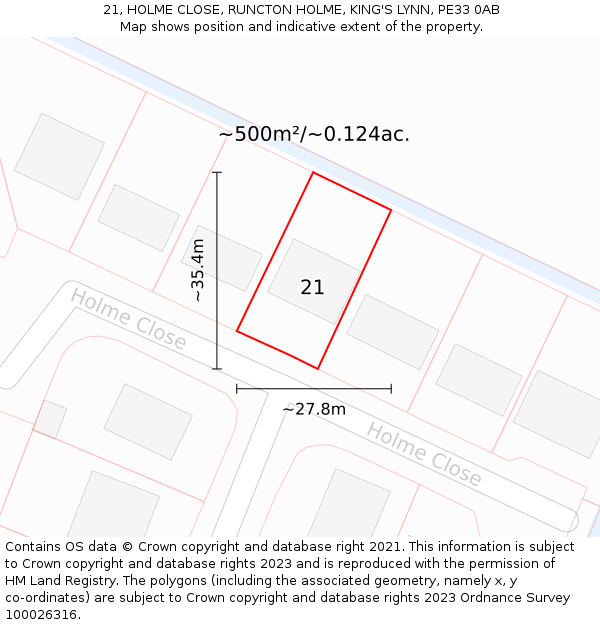 21, HOLME CLOSE, RUNCTON HOLME, KING'S LYNN, PE33 0AB: Plot and title map