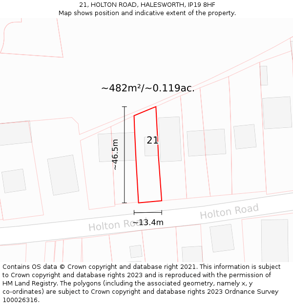 21, HOLTON ROAD, HALESWORTH, IP19 8HF: Plot and title map