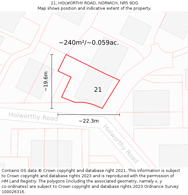21, HOLWORTHY ROAD, NORWICH, NR5 9DG: Plot and title map