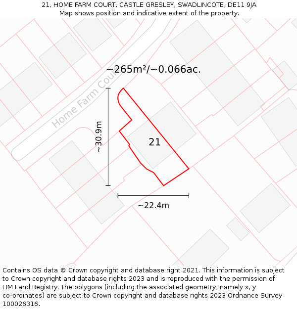 21, HOME FARM COURT, CASTLE GRESLEY, SWADLINCOTE, DE11 9JA: Plot and title map