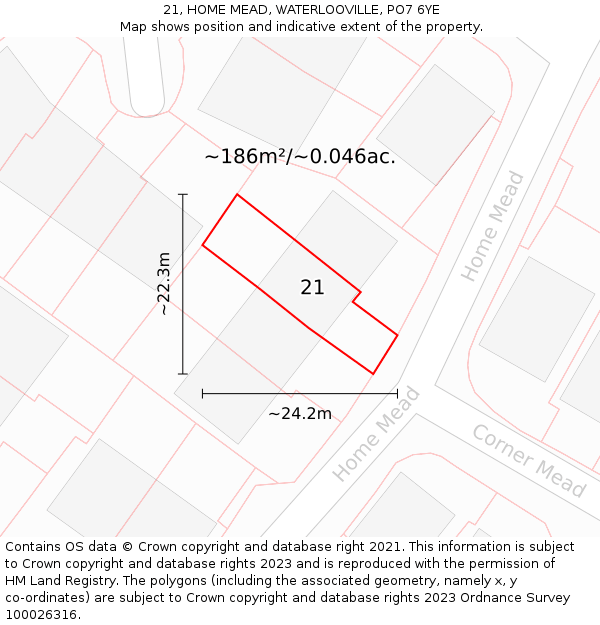 21, HOME MEAD, WATERLOOVILLE, PO7 6YE: Plot and title map