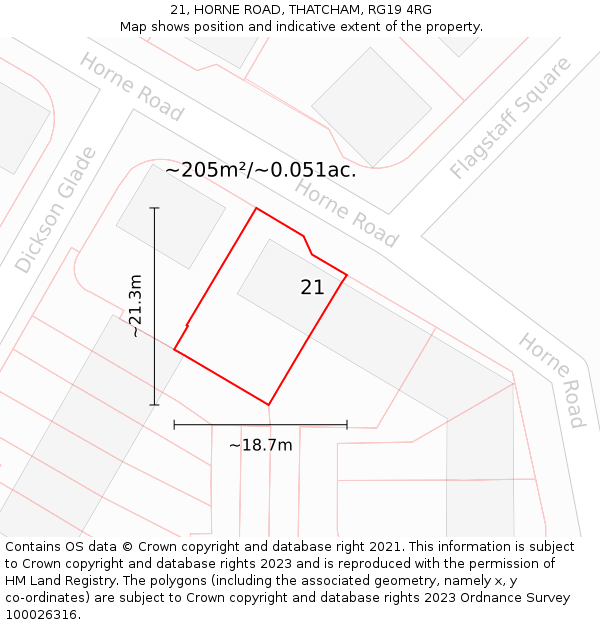 21, HORNE ROAD, THATCHAM, RG19 4RG: Plot and title map