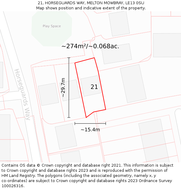 21, HORSEGUARDS WAY, MELTON MOWBRAY, LE13 0SU: Plot and title map