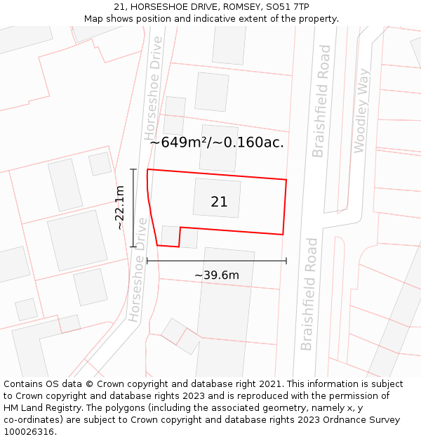 21, HORSESHOE DRIVE, ROMSEY, SO51 7TP: Plot and title map