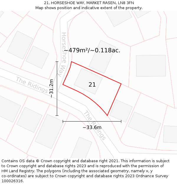 21, HORSESHOE WAY, MARKET RASEN, LN8 3FN: Plot and title map