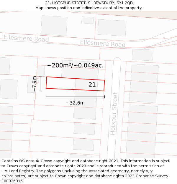 21, HOTSPUR STREET, SHREWSBURY, SY1 2QB: Plot and title map