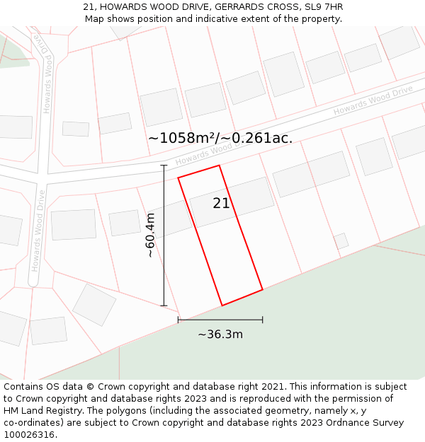 21, HOWARDS WOOD DRIVE, GERRARDS CROSS, SL9 7HR: Plot and title map