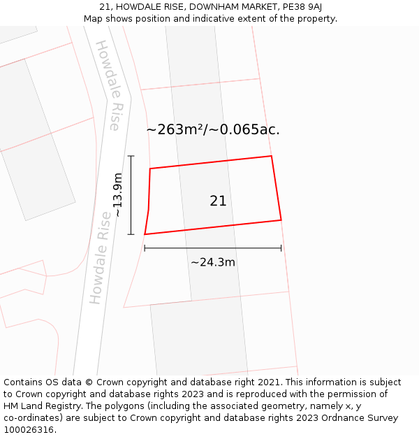 21, HOWDALE RISE, DOWNHAM MARKET, PE38 9AJ: Plot and title map