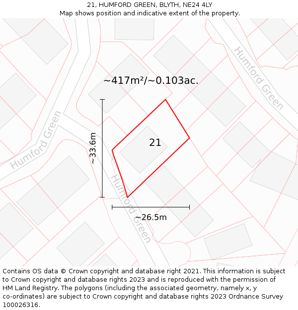 21, HUMFORD GREEN, BLYTH, NE24 4LY: Plot and title map