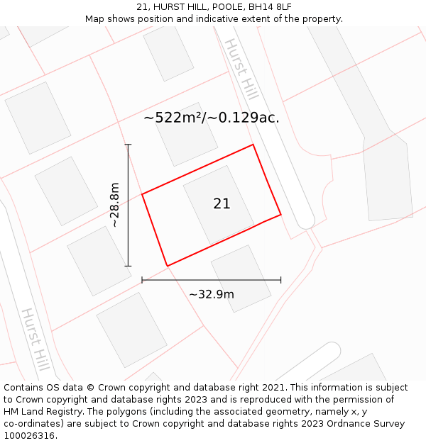 21, HURST HILL, POOLE, BH14 8LF: Plot and title map