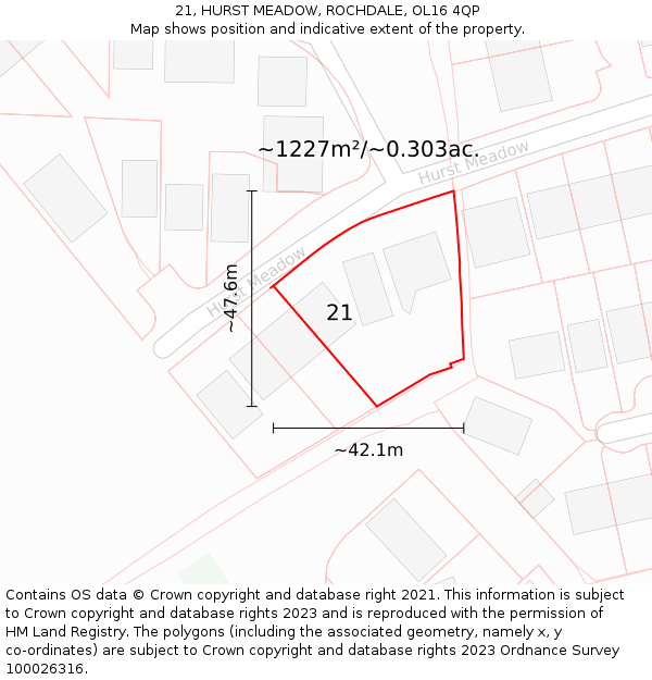 21, HURST MEADOW, ROCHDALE, OL16 4QP: Plot and title map