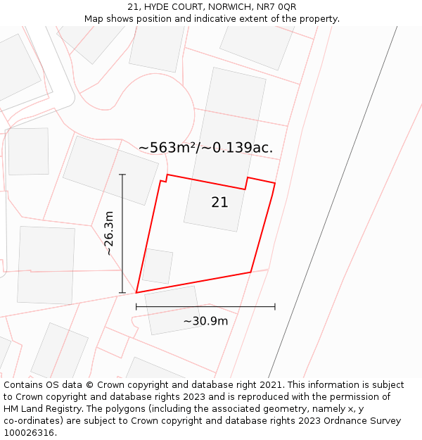 21, HYDE COURT, NORWICH, NR7 0QR: Plot and title map